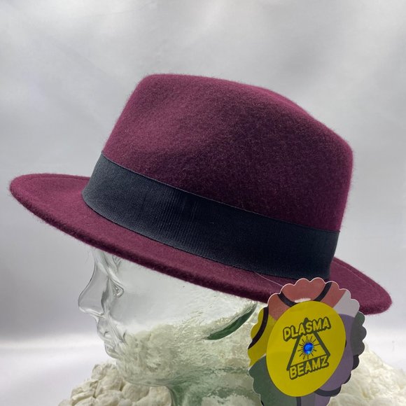 Burgundy Deep Red Wool Fedora with Black Grosgrain Ribbon Band - Picture 8 of 11